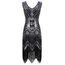 V-neck 1920's Dress Great Gatsby Costume Evening Party Sequin Tassel Flapper