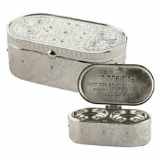 Nickel Plated Travel Shabbat Candlesticks Candle Holder With Light Blue Stones