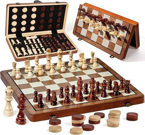 Magnetic 15x15in wooden chess - 15x15in,