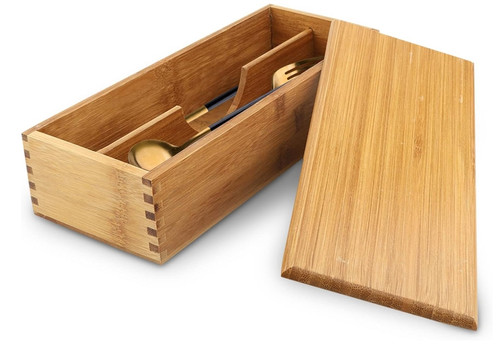 Wooden cutlery box with lid - wooden,
