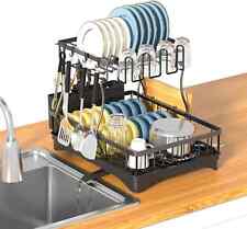 Dish Drying Rack, 2 Tier Detachable Large Dish Rack with 360 Swivel Drainage