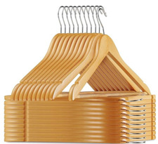 10-80Pcs Wooden Coat Hangers Suit Clothes Natural Wood Trouser Bar 360° Swivel