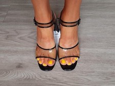 Zara Womens Black Clear Block Heel Sandals Shoes Size UK 4 EUR 37