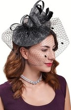Tea Party Fascinator Hats for Womens 50s Headwear with Veil Flower Cocktail W...