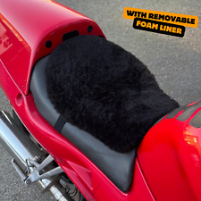 Motorcycle Sheepskin Seat Cover Foam Padded Security Straps Motorbike Black
