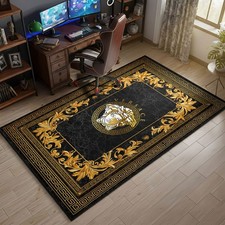 Black Versace Rug, Gold Greek