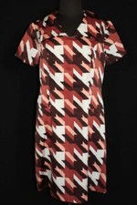 VINTAGE FRENCH 1980'S PINK AND BROWN SHEER POLY PRINT DRESS SIZE 12-14