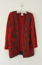 Alexon Cardigan Vintage Women's 100% Wool Embroidered Leaf 80s UK S/P - Generous