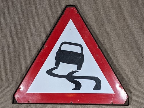 Slippery road warning - road, sign