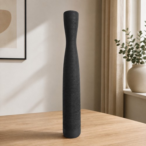Tall black ceramic floor vase - black,