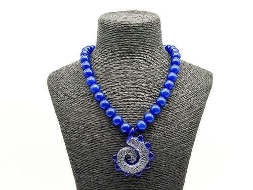 Cobalt blue agate necklace art - blue,