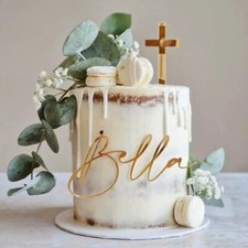 Christening/Baptism Acrylic Cake Topper Personalised Name and Cross Charm