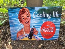 RARE 1957 VINTAGE COCA-COLA PORCELAIN ENAMEL GAS STATION SIGN COKE  12" X 8"