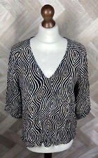 Ladies Massimo Dutti Black & Brown Swirl Blouse 3/4 Sleeve Size EU 38/UK 10-12