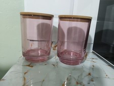 2 x Pink Glass Jars With