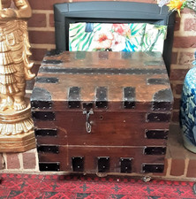 Antique 19th century Oak &metal bound trunk chest REFURBISHED with domed top