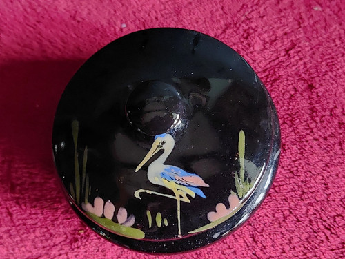 Torquay pottery stork - pottery, lidded