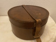 Cylindrical Collar Box Case Brown Tan Vintage Leather Carrying Case