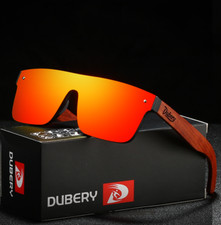 DUBERY Rimless Wood Polarized Sunglasses Men Women Square Wooden Temple Glasses 