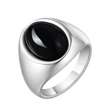 Men Ring Stainless Steel Signet Ring with Oval Stone Size 7-13 Fashion Jewelry