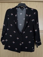 Topshop Black Floral Print Double breasted Blazer Jacket Size 8