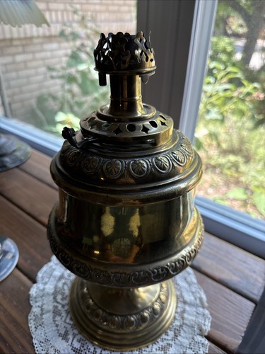Antique brass oil lamp - lamp, parts