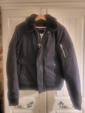 Schott NYC Men's Black Bomber Jacket Borg Fur Collar Size L