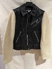 Whistles Sheepskin leather black jacket  UK6 Excellent Con with light cream borg