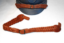 Adrian helmet officer braided chin strap in aged brown leather.
