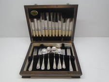 Vintage L Harrison Silver Plate On Nickel Silver Wooden Cutlery Canteen 38 Piece