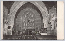 c1910 Unknown Church Interior, Stained Glass Window, Pulpit, Edwardian Era