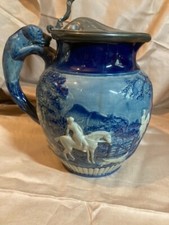 Vintage WEDGWOOD "D'ye Ken John Peel" Pewter Lidded Hunting Jug Hound Handle