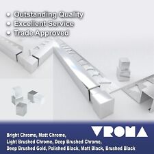 Vroma Square Tile Trim Aluminium Bright/Brushed Silver CORNER PIECE SINGLE BLOCK