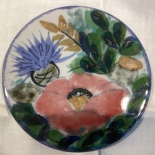 Highland Stoneware Pottery Round Plate/trivet - 15cm - Thistle & Poppy.(d)