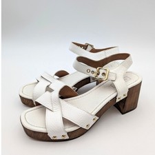 Topshop Veronica Leather Clog Sandals Block Heel Women's White Size US8 EU39