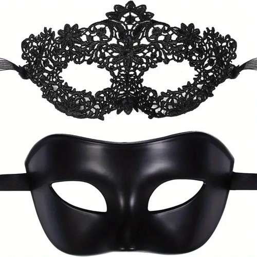 2pcs black lace masquerade - black,