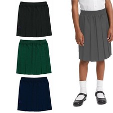 Girls All Round Box Pleated  Elasticated Waist Skirt School Uniform Kids Skirt