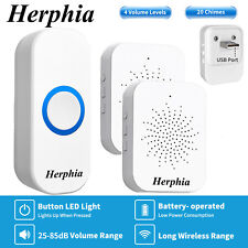 USB Plug in Wireless Doorbell Waterproof Door Bell Kit 1 Transmitter+2 Receivers