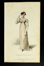 Stylish Regency Evening Dress. Eye glass. Fashion Print. La Belle Assemblee 1812