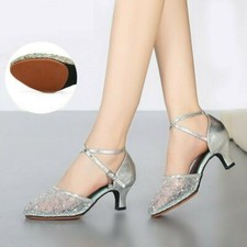 Women Latin Dance Shoes Waltz Ballroom Rumba Sequins Tassels Rhinestones NLK