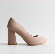 New Look Women’s Court Shoe S 5 EXTRA WIDE Pink Suedette Block Heel NEW RRP £27