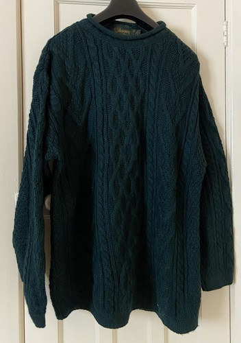 Mens aran wool green jumper - wool,