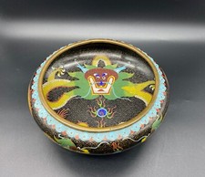 Chinese Cloisonné Dragon Bowl with Wooden Stand Qing Dynasty
