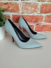 Women's Zara light blue canvas denim high heel pointed court shoes UK 3 EU 36