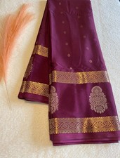 Elegant Wine Semi Mysore Crepe Saree | Soft & Lightweight | Party & Wedding Wear
