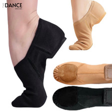 CANVAS Jazz Shoes Black Tan Slip On Split Sole Leather Sole Child Adults UK Size