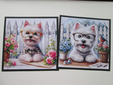 Set of 2 x INTELLIGENT WHITE HIGHLAND WESTIE PUPS  Hand Made Card  Toppers