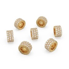 3-Row Diamond Eternity Wheel Bead / 14k Gold Rondelle Spacer / 6mm