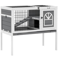PawHut Rabbit Hutch, Elevated Guinea Pig Cage w/ Openable Roof & Tray, Grey