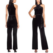 Women's Tahari ASL Velvet Crisscross Tassel Jumpsuit, size 6